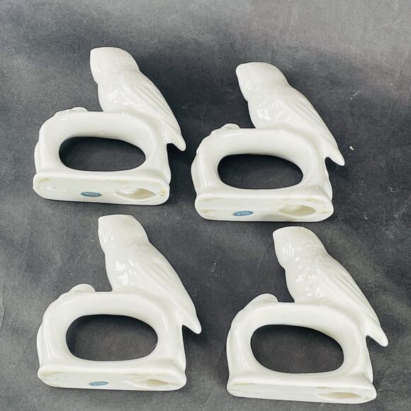 4 Ceramic White Porcelain Owl Bird Napkin Rings Holders Rings Vintage Ardalt - Picture 11 of 12